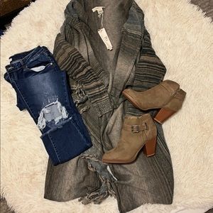 VICI Collection Striped Drape Front Cardigan